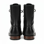Men's Black Punk Combat Leather Boots - back-view