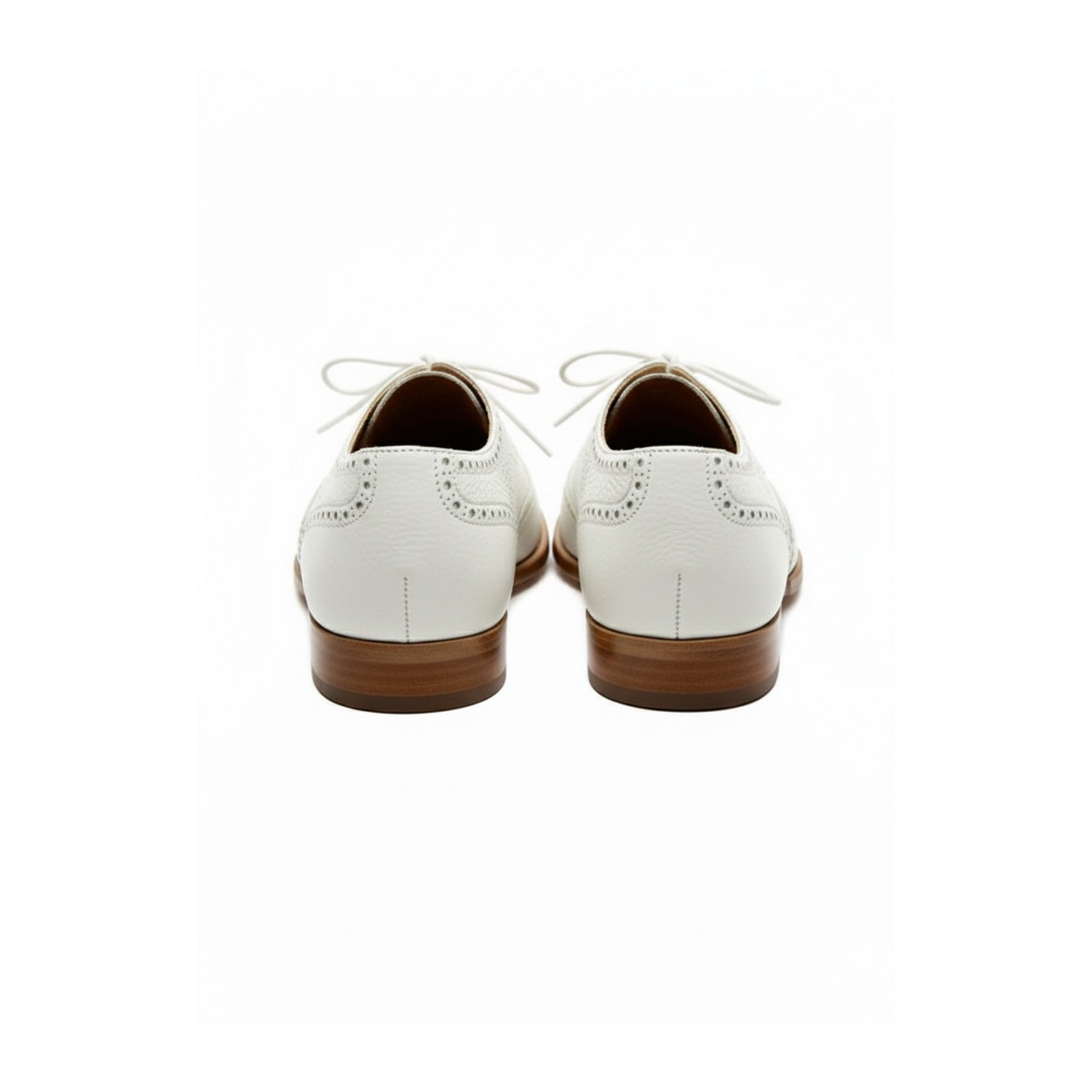 Men's White Leather Wingtip Brogue Dress Shoes - back-view