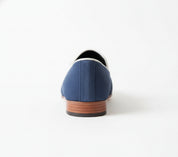back-view - Handmade Men Navy Blue Suede Leather Tassels Moccasins Shoes Loafer Silpons