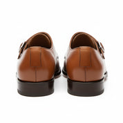 Men's Tan Brown Leather Double Monk Chukka Boots - back-view