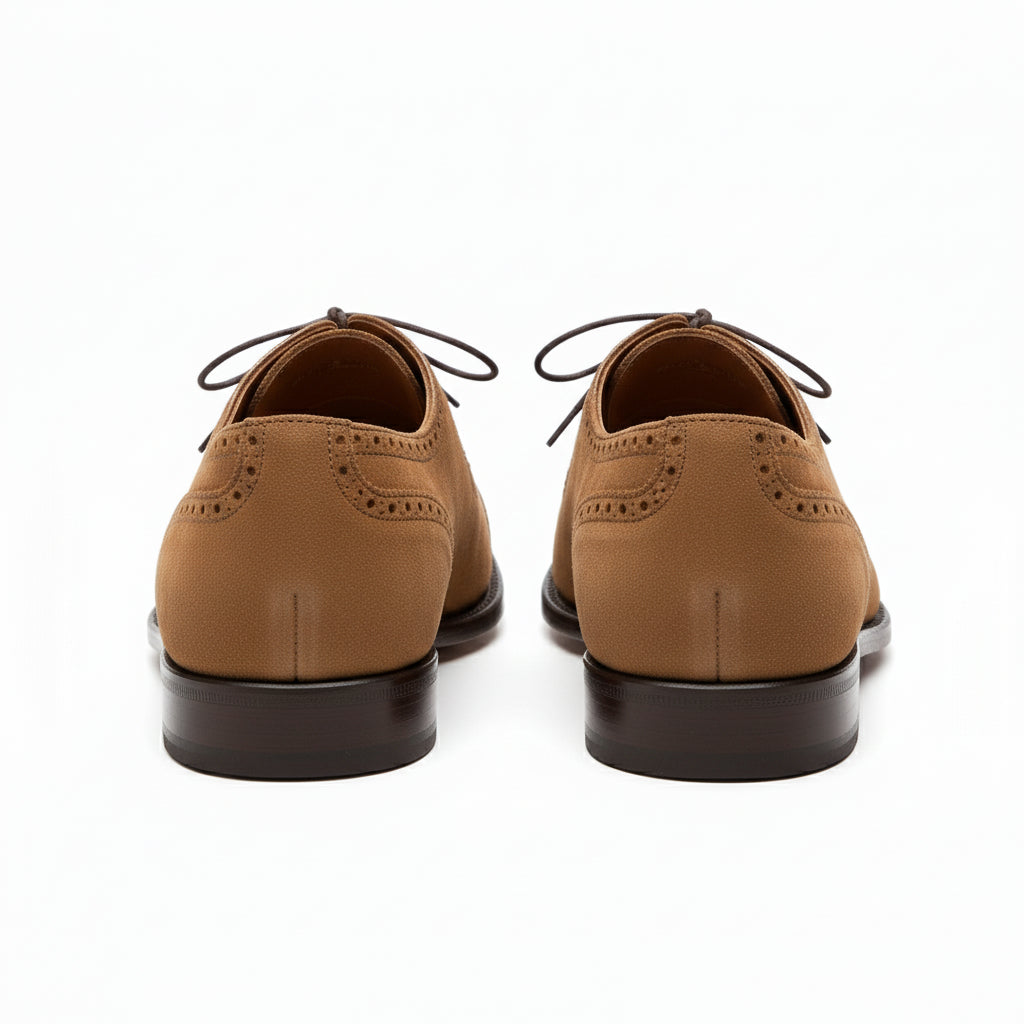 Handmade Mens Beige Color Suede Brogue Dress Shoes, Men Oxford Formal Shoes - back-view