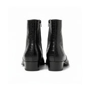 Men's Black Crocodile Zipper Leather Boots - back-view