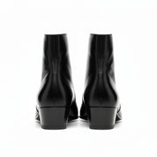 Men's Black Leather High Heel Dress Boots - back-view