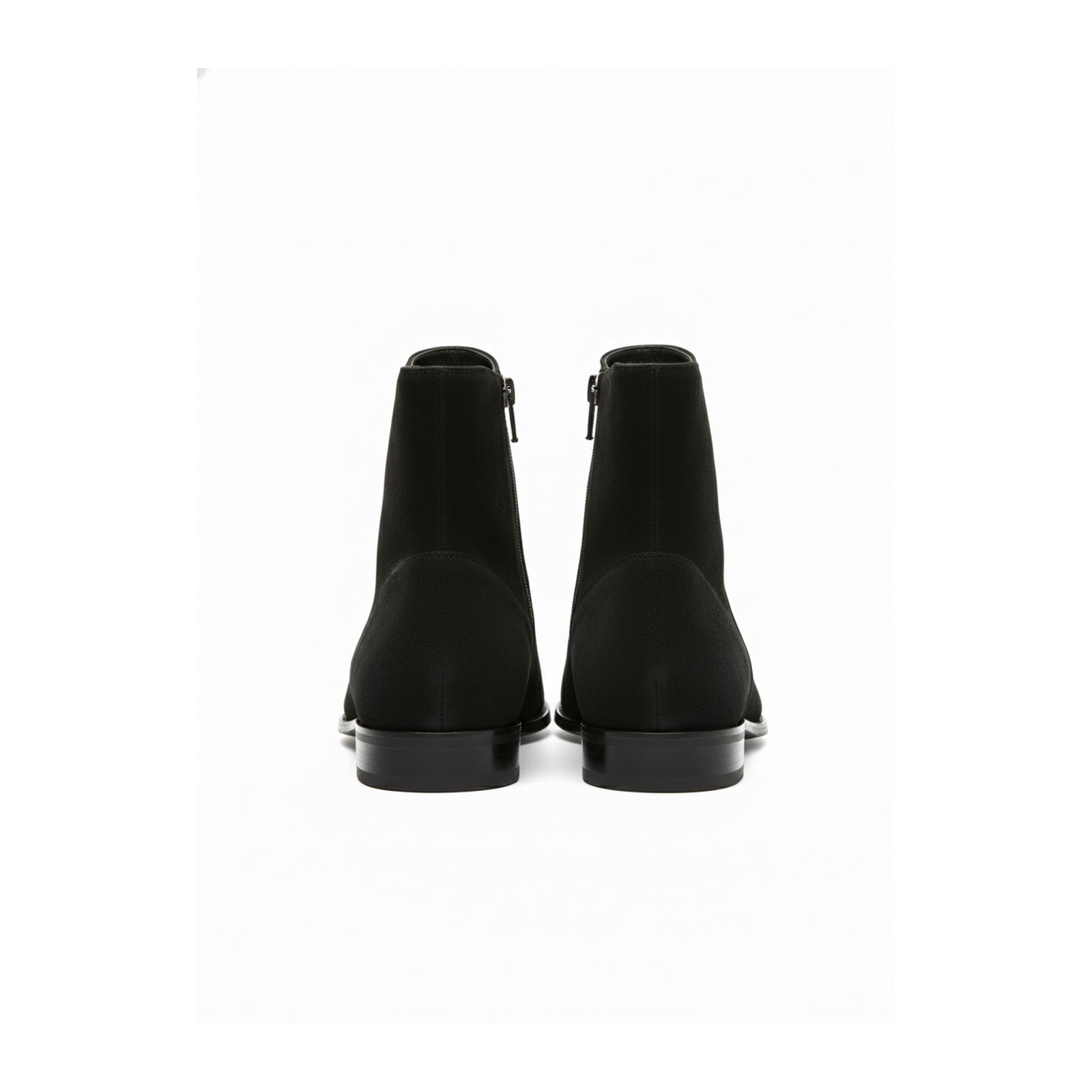 Handmade Mens Black Side Zipper Suede Leather Boots, Mens Ankle High Suede - back-view
