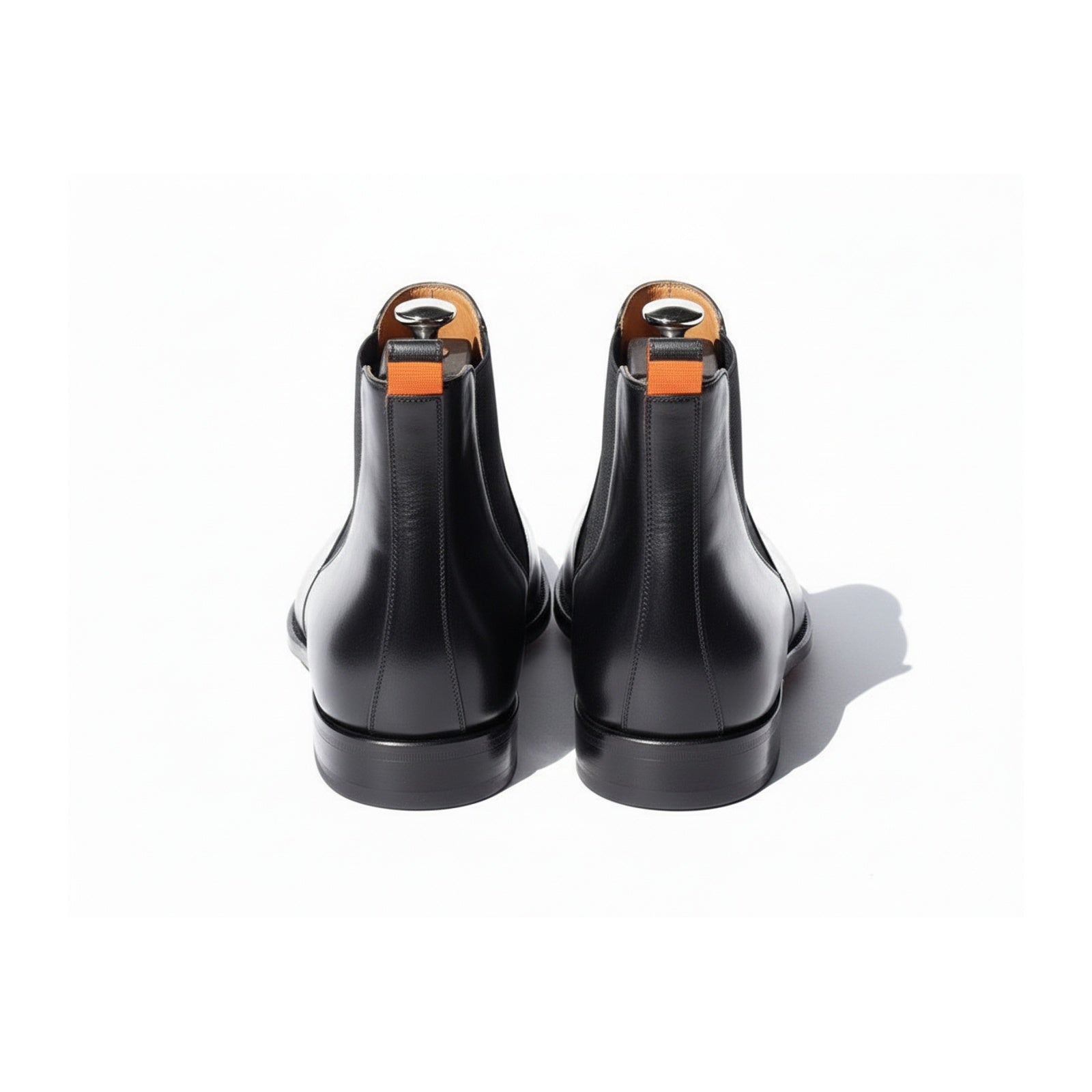 Men's Black Leather Square Toe Chelsea Boots - back-view