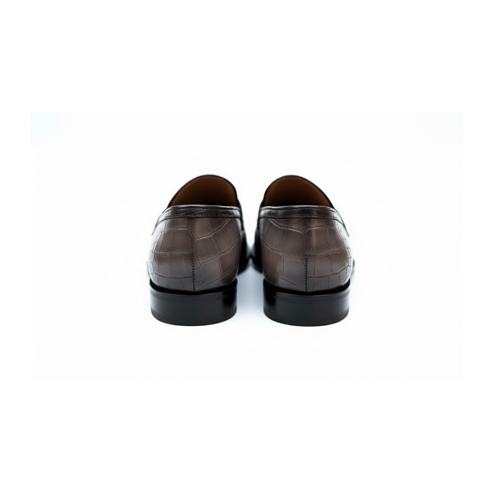 Men's Gray Crocodile Leather Moccasin Dress Shoes - back-view