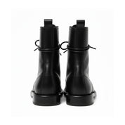 Men's Black Genuine Leather Lace-Up Combat Boots - back