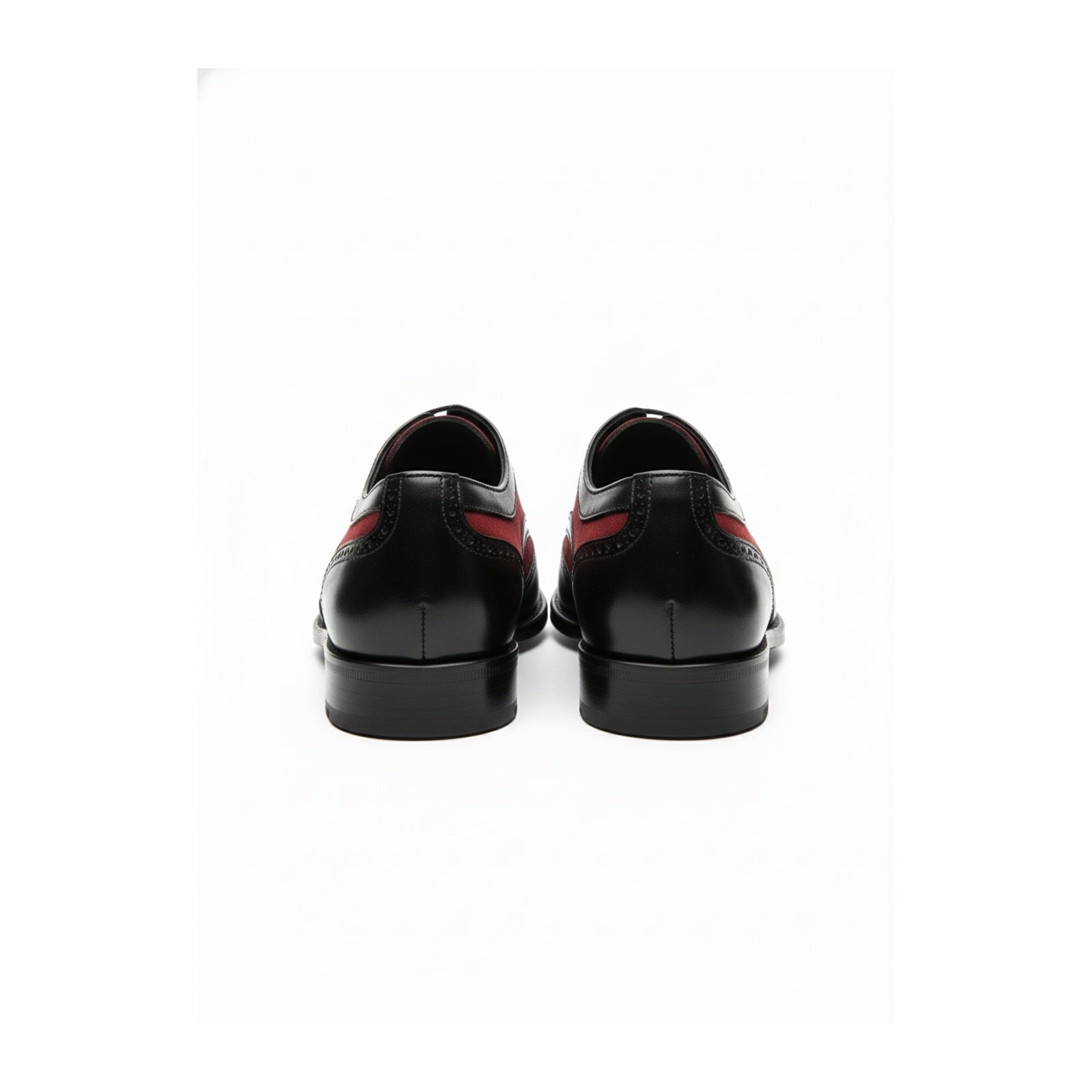 Handmade Mens Oxford Wing Tip Suede and Calf Leather Black and Red - back-view