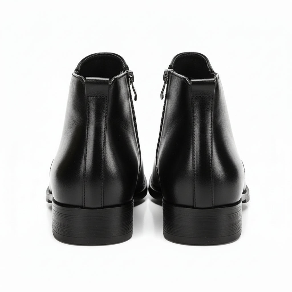 Handmade Mens Pointed Toe Boots, Men Black Zipper Ankle Boot, Fashion - back-view