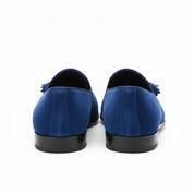 Handmade Mens Royal Blue Tassels Loafer Velvet Shoes, Men Blue Velvet Shoes - back-view