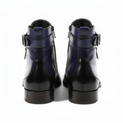High Ankle Leather Boots with Blue Side Zipper - back-view