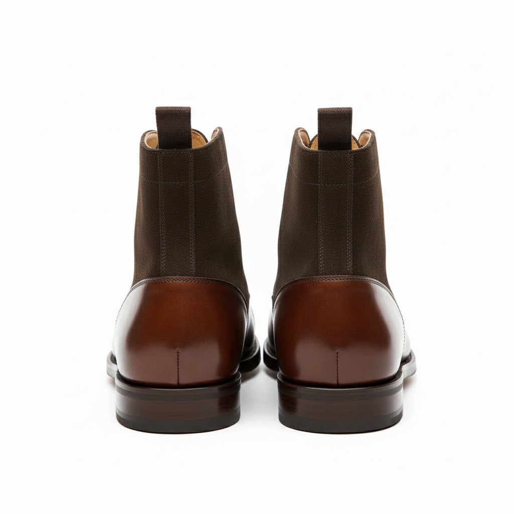 Men Brown Suede and Leather Lace Up Boots, Mens Fashion Leather Boots - back-view