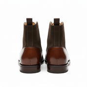 Men Brown Suede and Leather Lace Up Boots, Mens Fashion Leather Boots - back-view