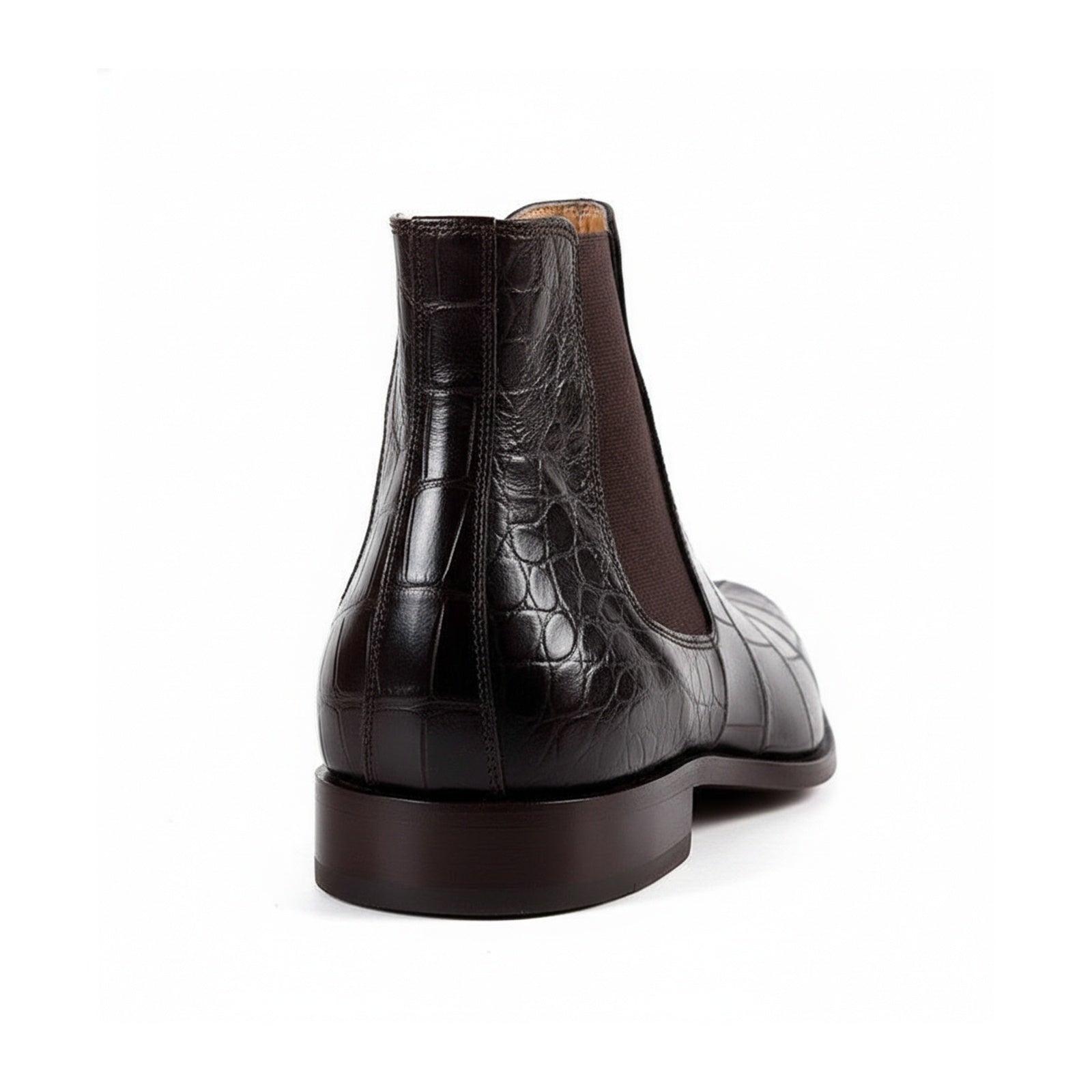 Men Crocodile Boots, Dark Brown Crocodile Texture Boots, Mens Boot - back-view