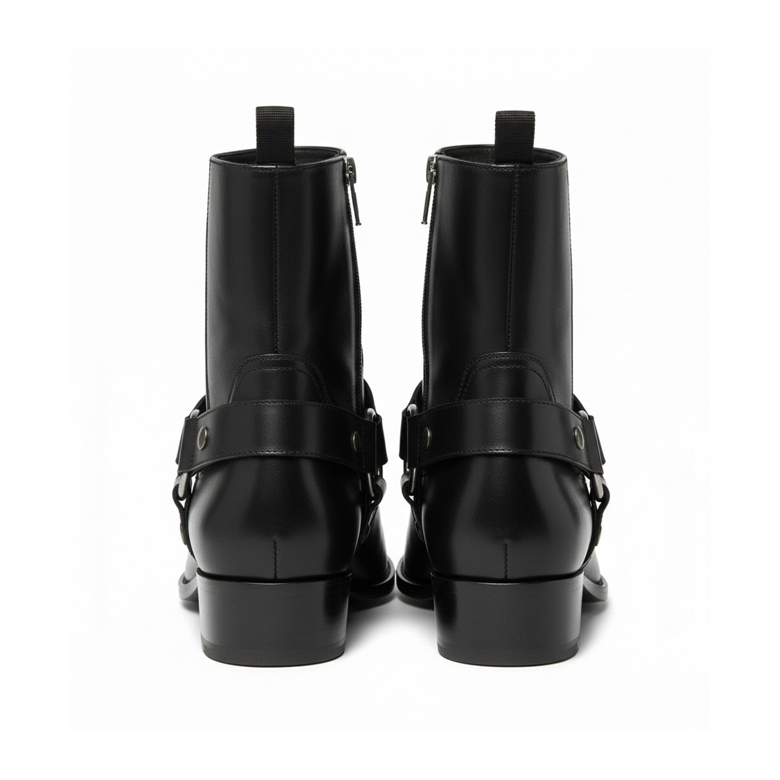 Men Fashion High Ankle Side Zipper Black Boot, Men Genuine Leather Boot - back-view