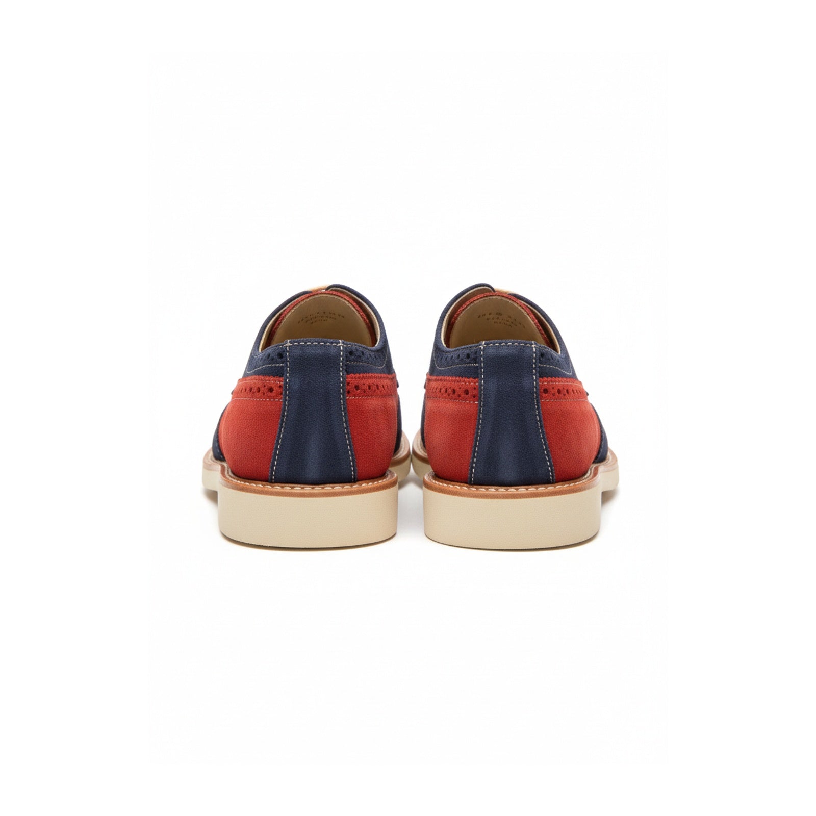 Men Two Tone Suede Leather Shoes, Derby Red and Navy Crepe Sole Shoes - back-view
