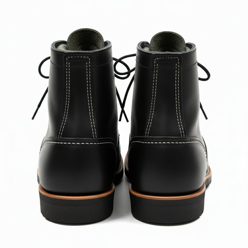 Men's Ankle High Black Leather Casual Boots - back-view