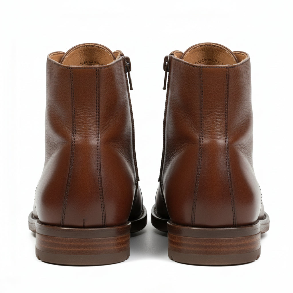 Men's Antique Brown Leather Ankle Boots with Side Zipper - back-view