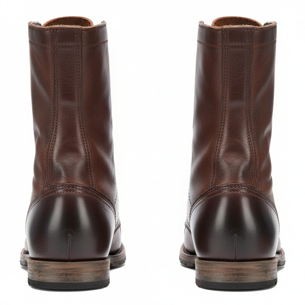 Men's Antique Brown Leather High Ankle Biker Boots - back-view