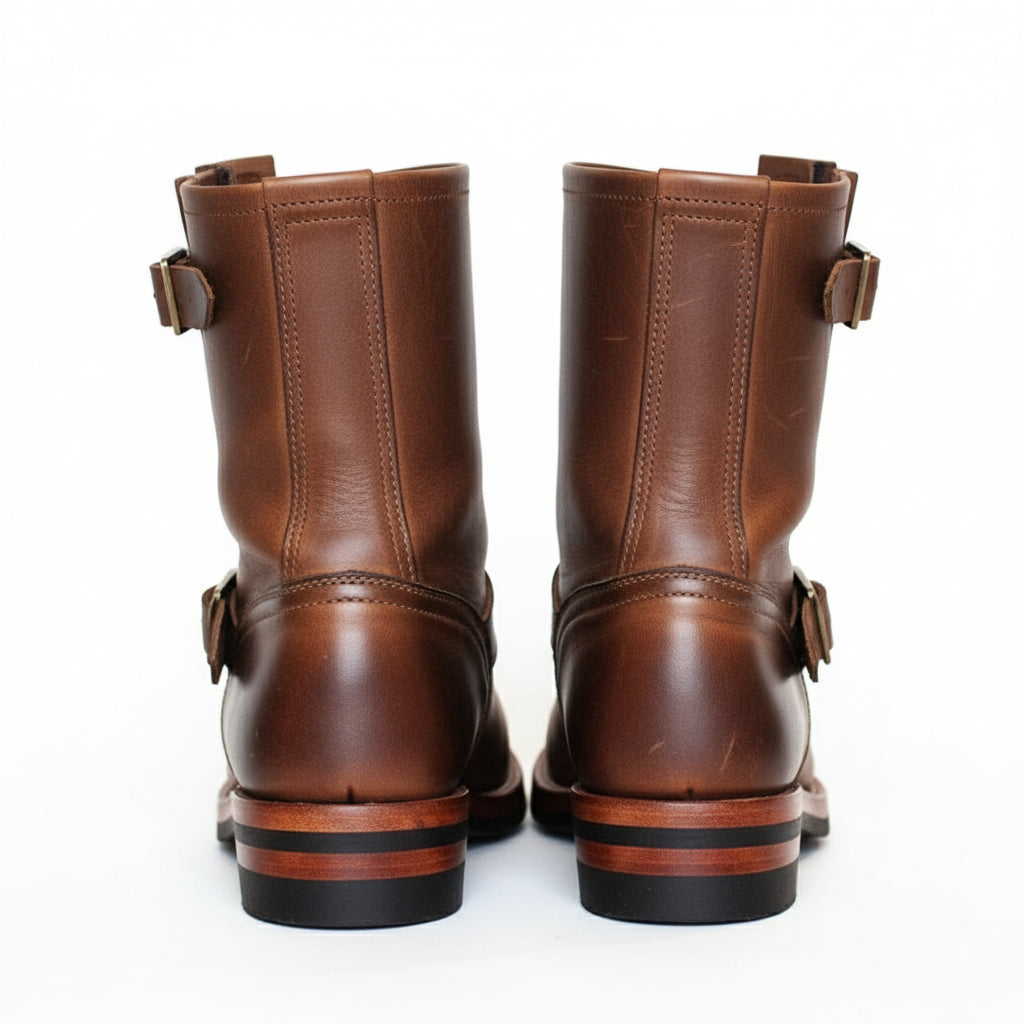 Men's Antique Brown Leather Motorcycle Boots - back-view