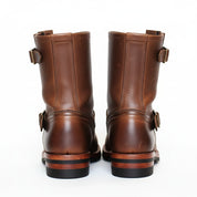 Men's Antique Brown Leather Motorcycle Boots - back-view