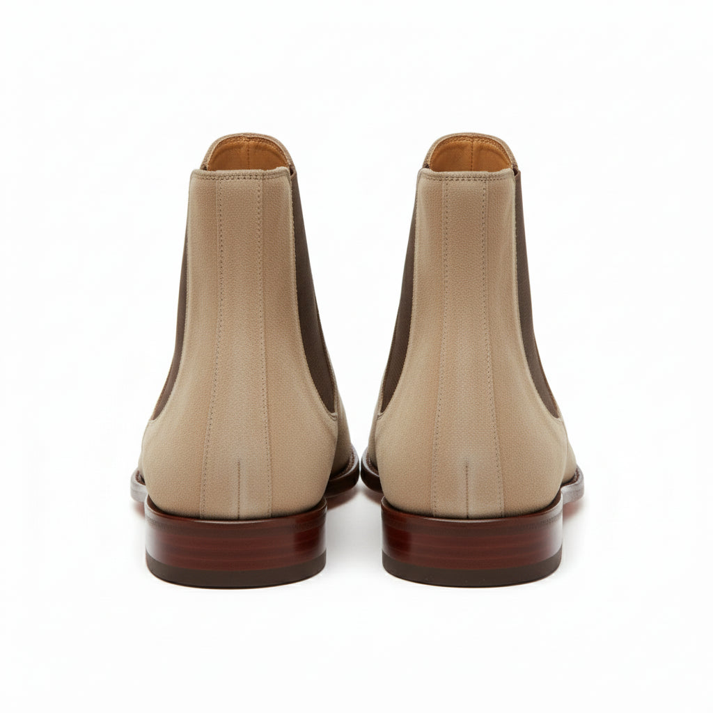 Men's Beige Suede Chelsea Ankle Boots - back-view