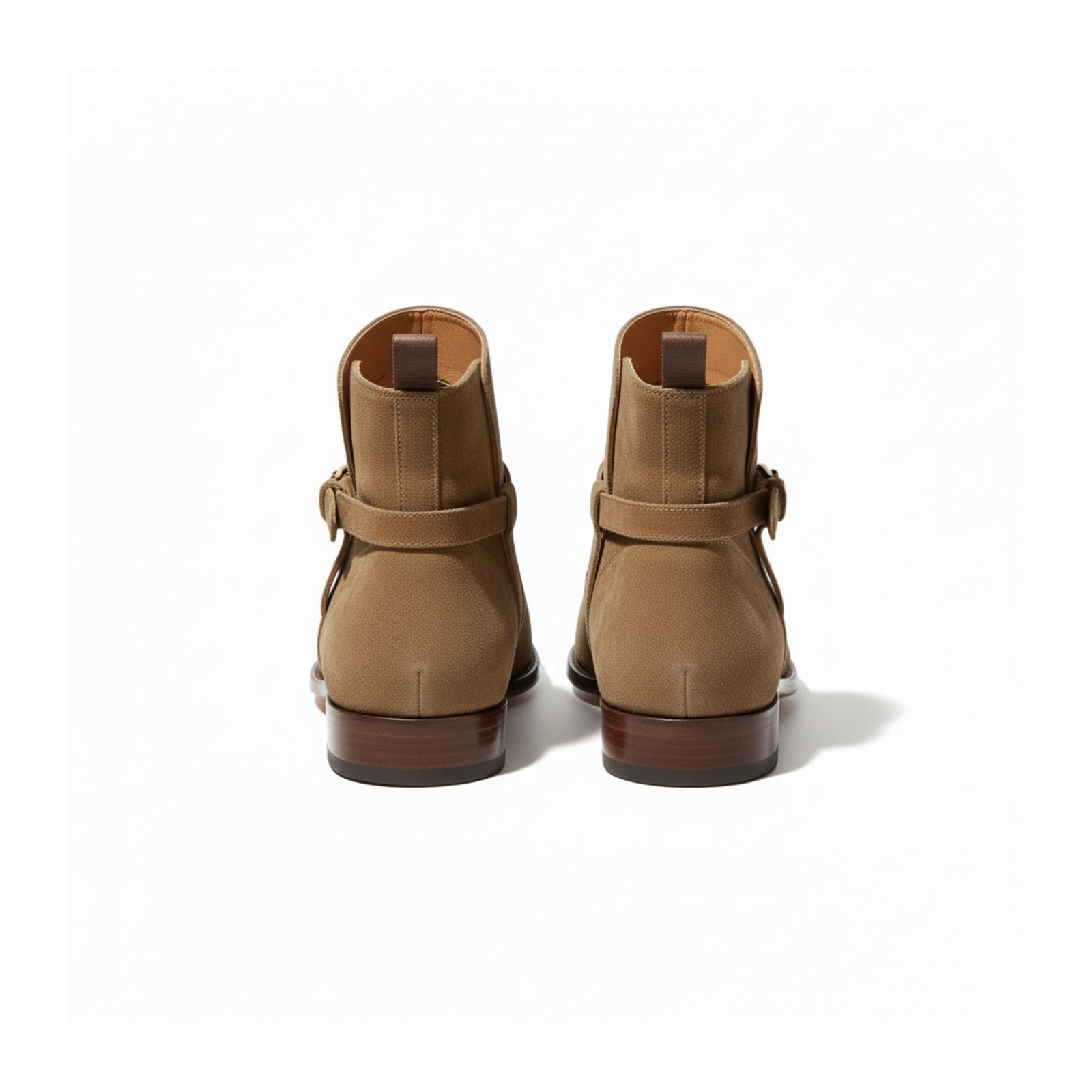 back-view - Men's Beige Suede Jodhpurs Boots with Monk Strap Closure