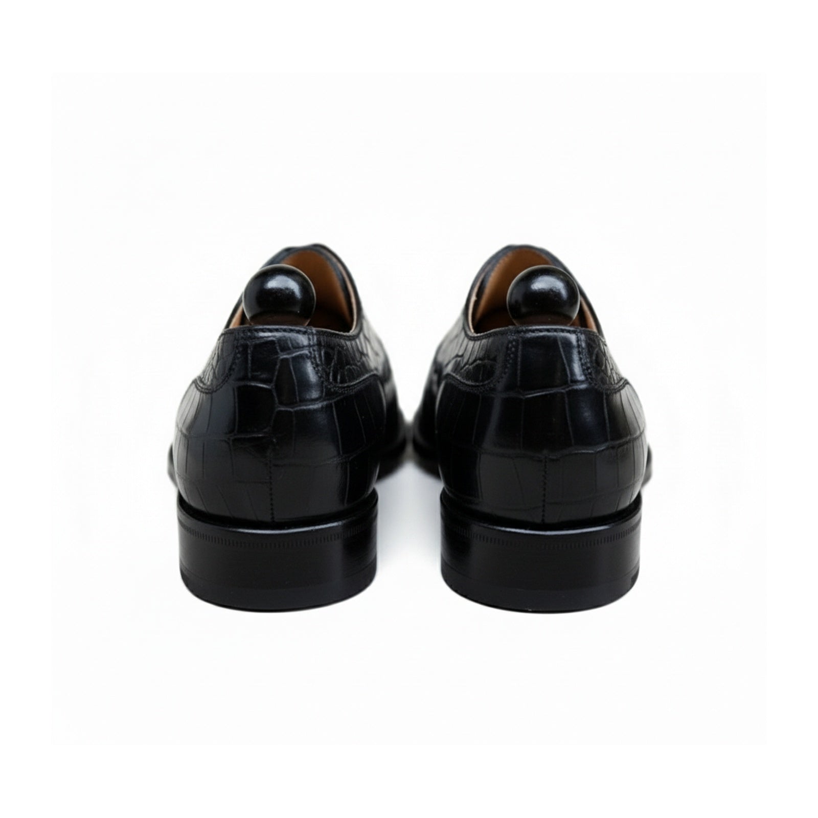 Men's Black Alligator Embossed Leather Dress Shoes - back-view