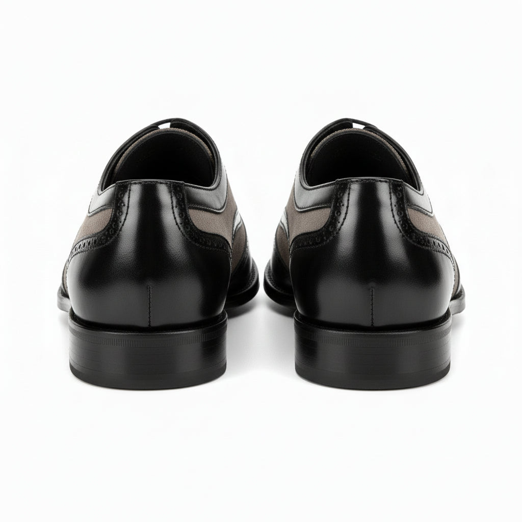 Men's Black and Gray Wingtip Brogue Tuxedo Dress Shoes - back-view