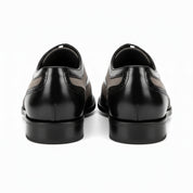Men's Black and Gray Wingtip Brogue Tuxedo Dress Shoes - back-view