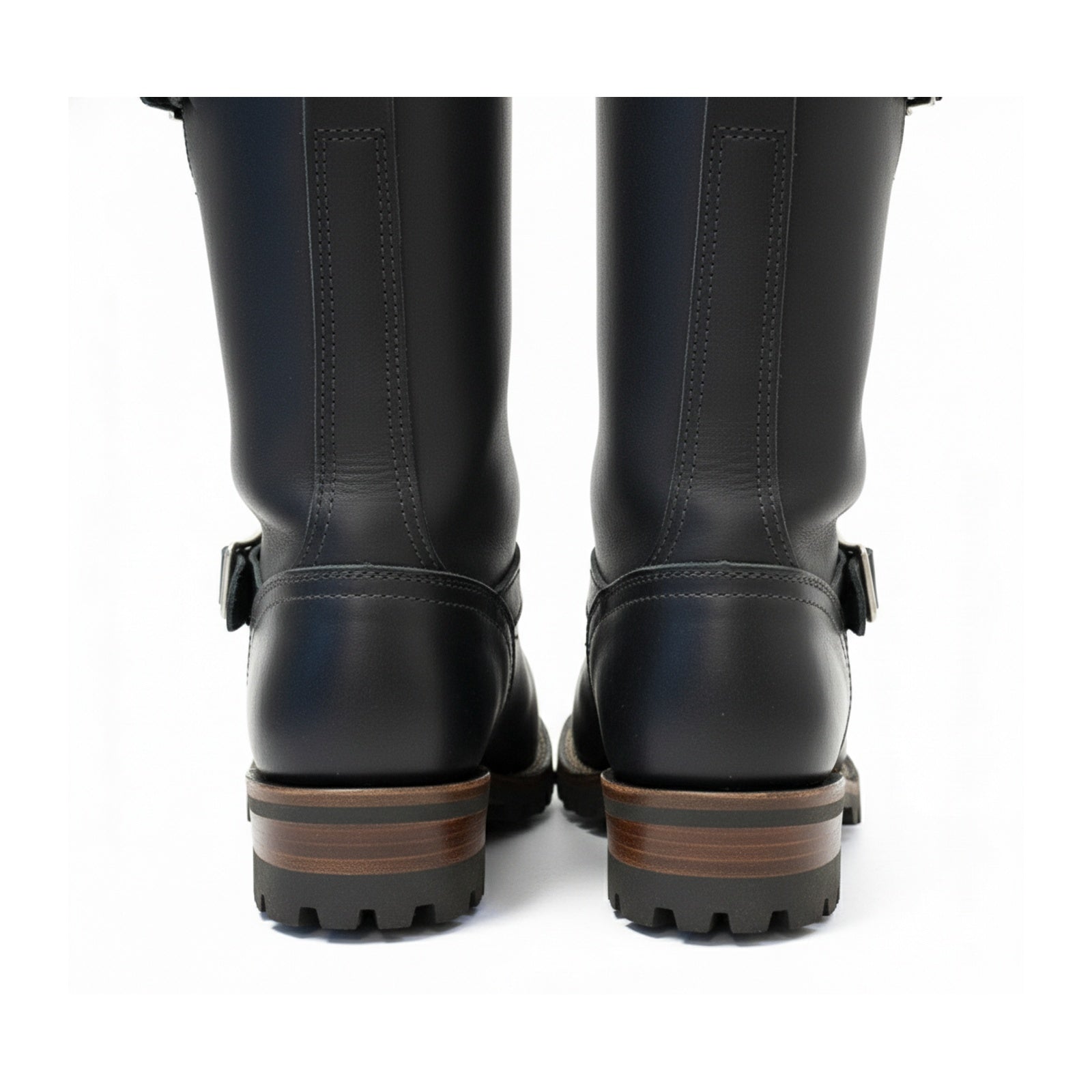 Men's Black Biker Leather Boots - back-view