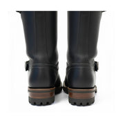 Men's Black Biker Leather Boots - back-view