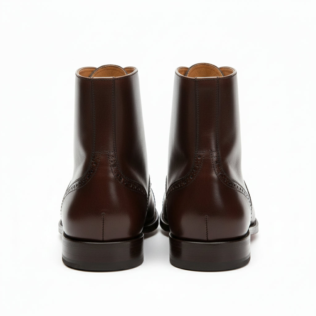 Men's Black Cap Toe Ankle Leather Lace-up Boots - back-view