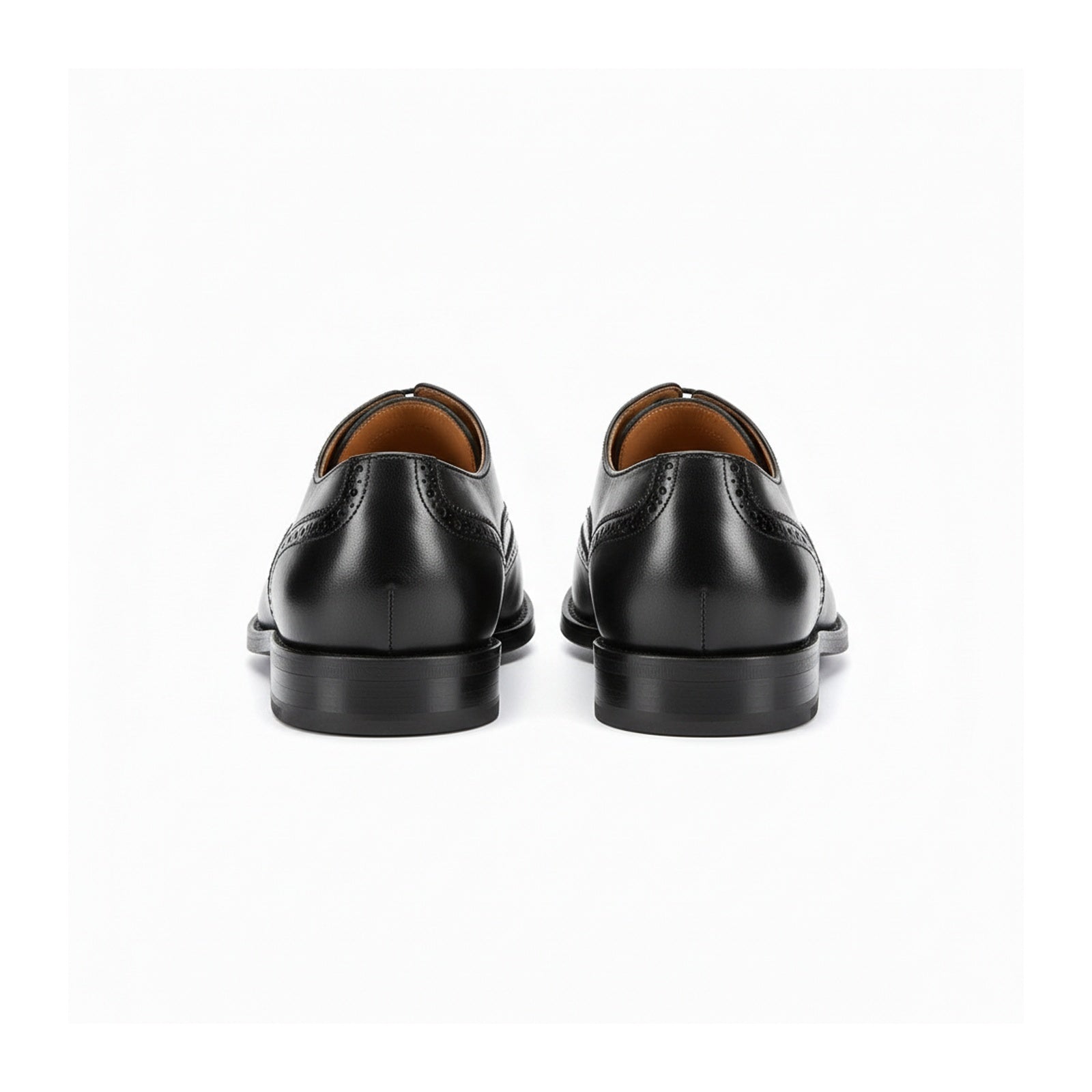 back-view - Men's Black Cow Leather Wingtip Brogues Dress Shoes