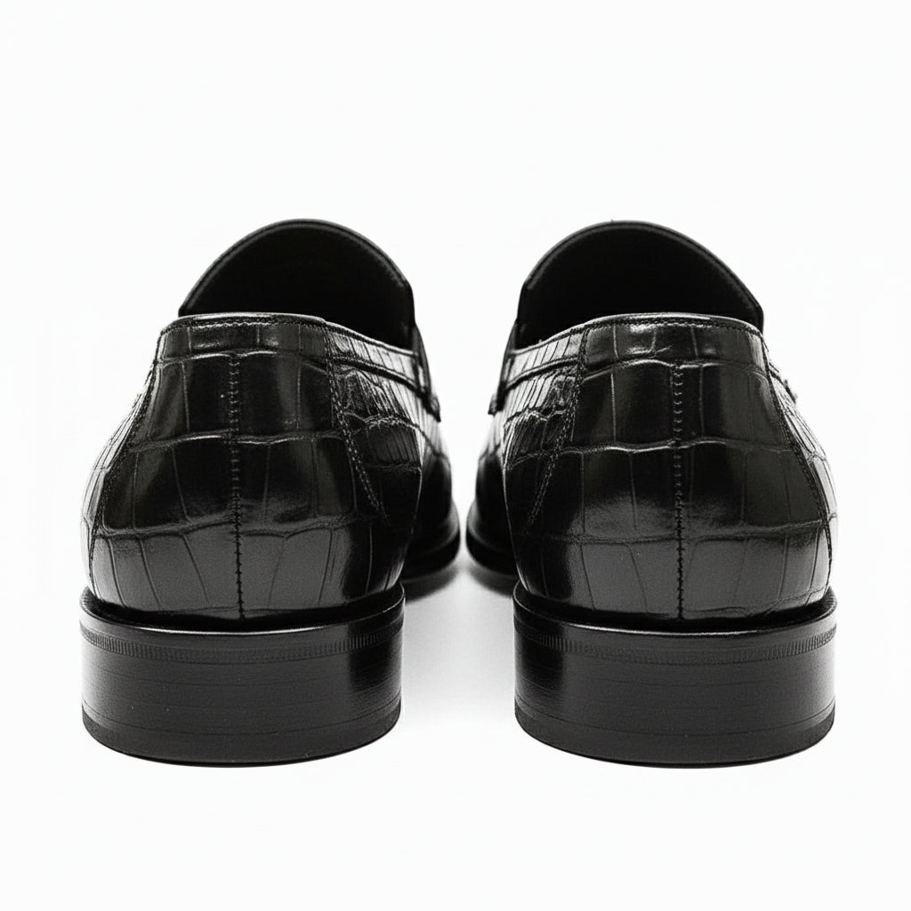 Men's Black Crocodile Embossed Leather Moccasins - back-view