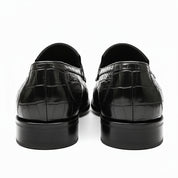 Men's Black Crocodile Embossed Leather Moccasins - back-view