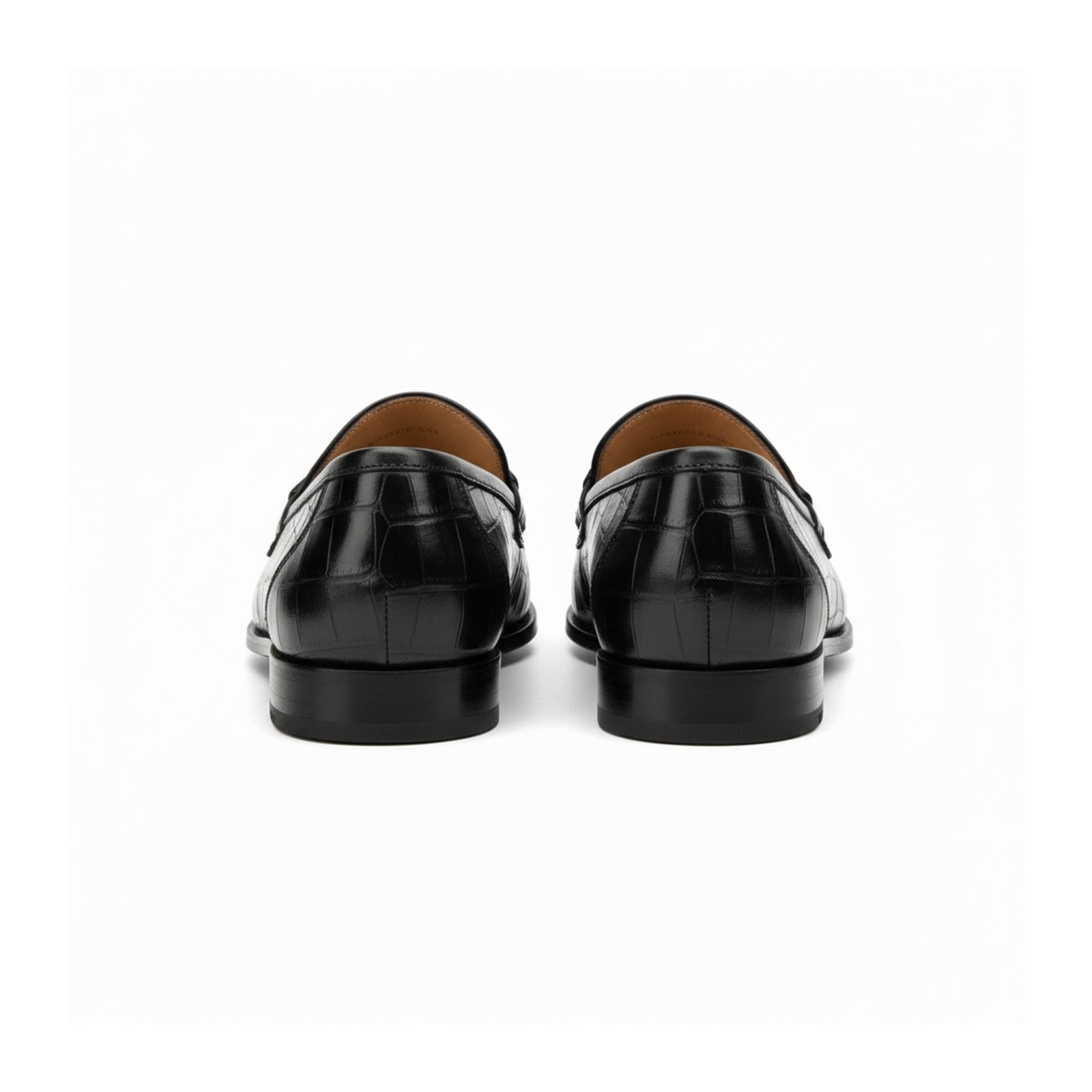 back-view - Men's Black Crocodile Leather Fringe Moccasins