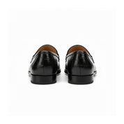 back-view - Men's Black Crocodile Leather Fringe Moccasins