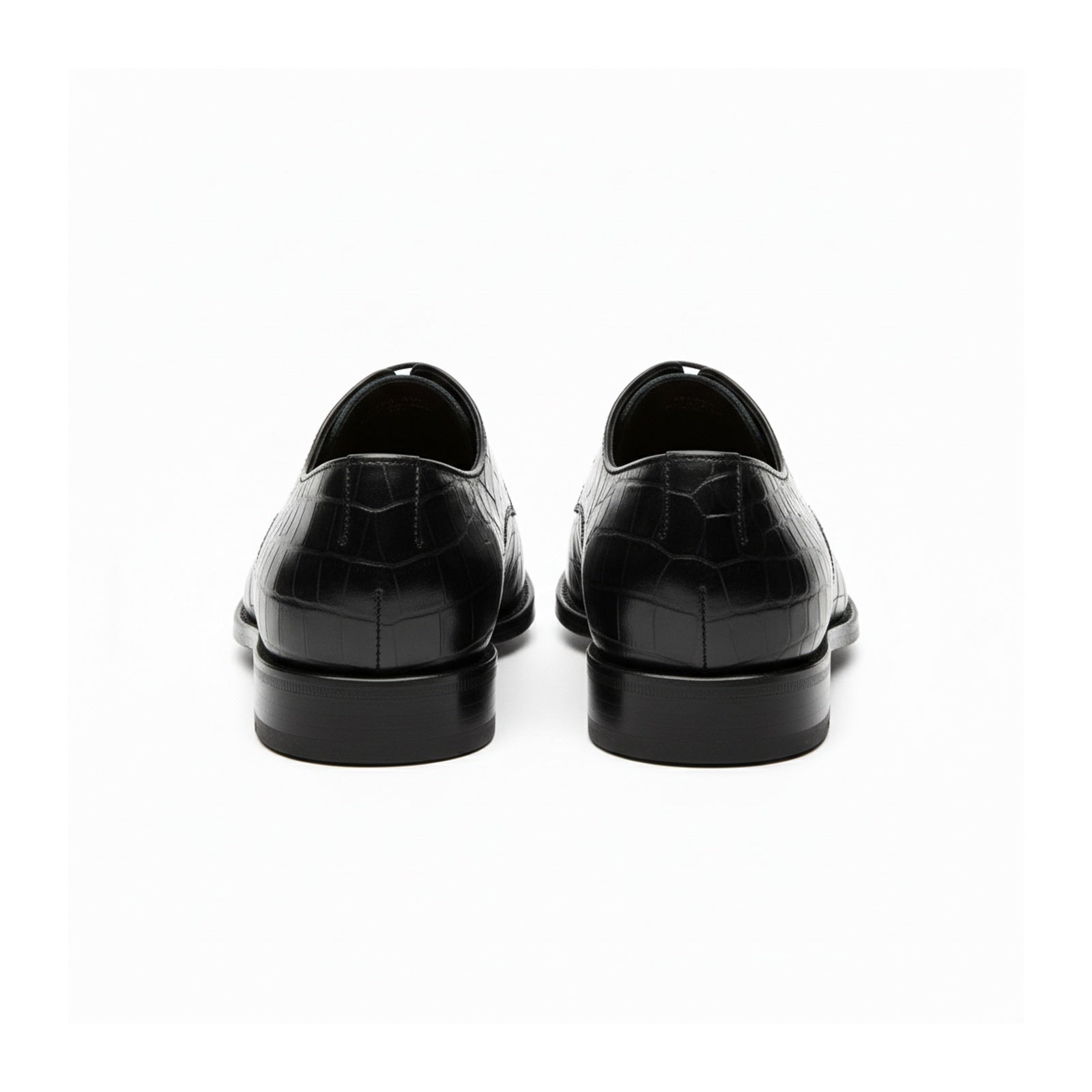 back-view - Men's Black Crocodile Patterned Leather Oxfords