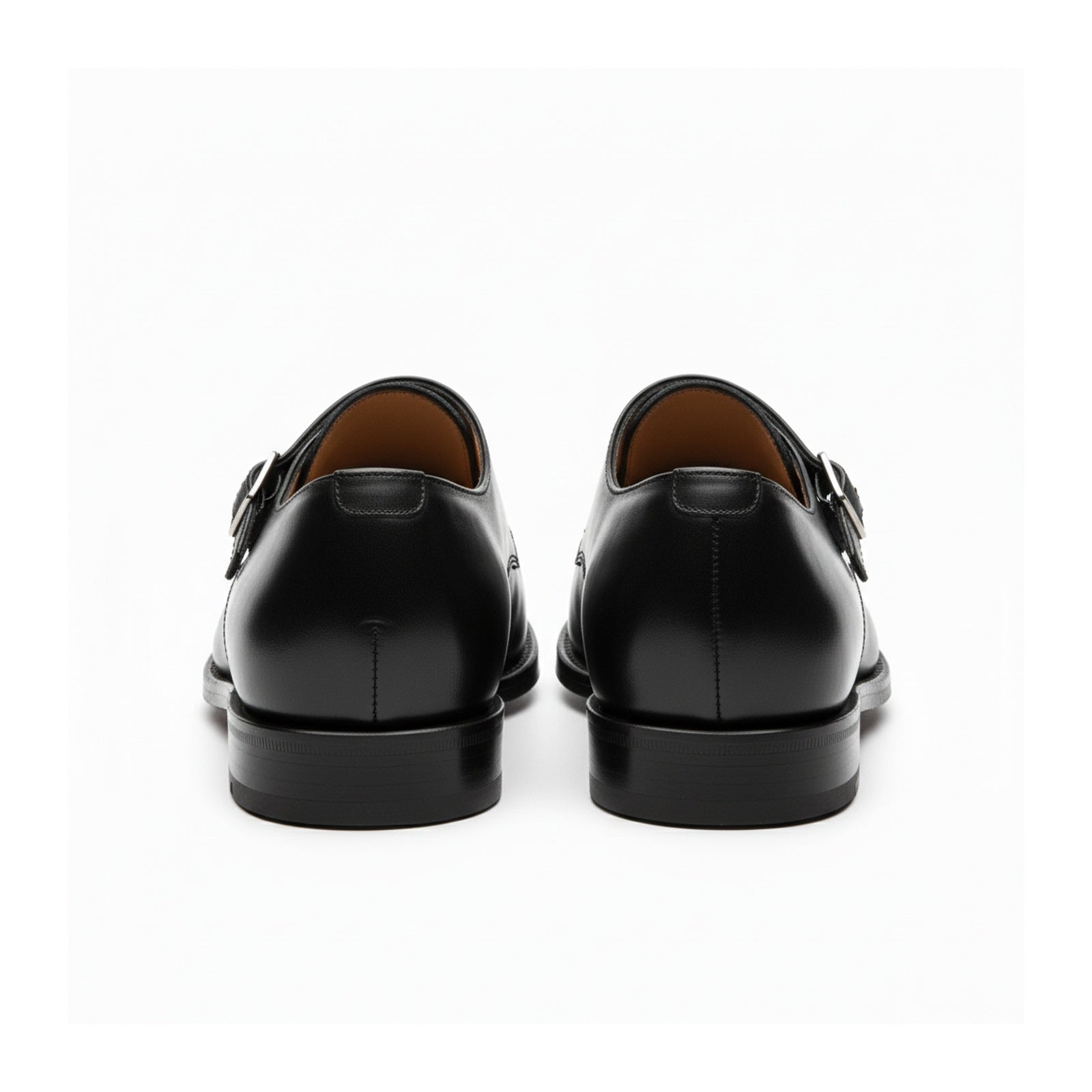 back-view - Men's Black Double Monk Leather Dress Shoes