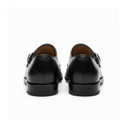 back-view - Men's Black Double Monk Leather Dress Shoes