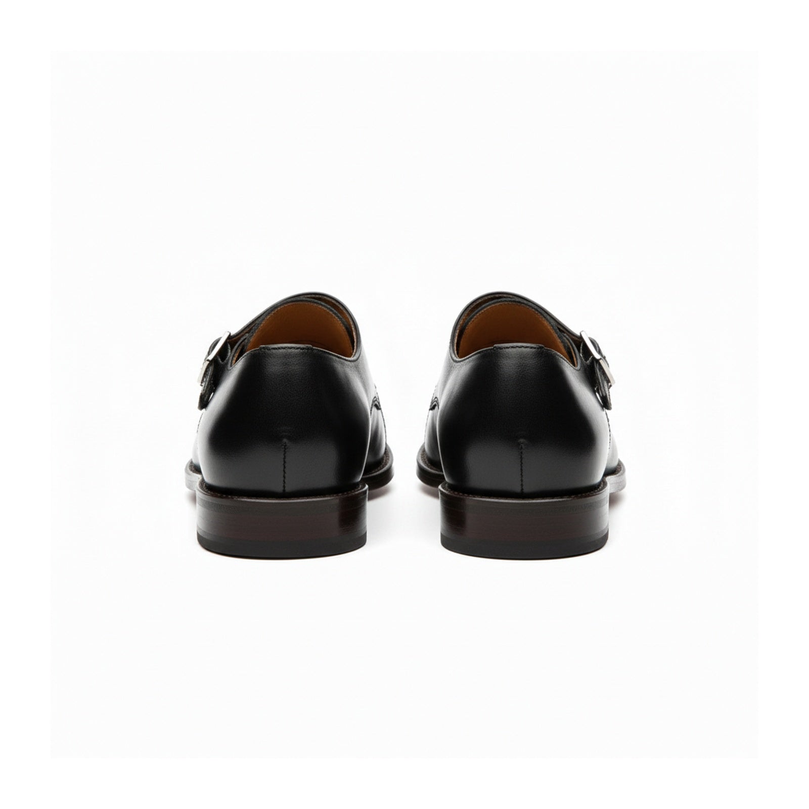 back-view - Men's Black Double Monk Strap Leather Shoes