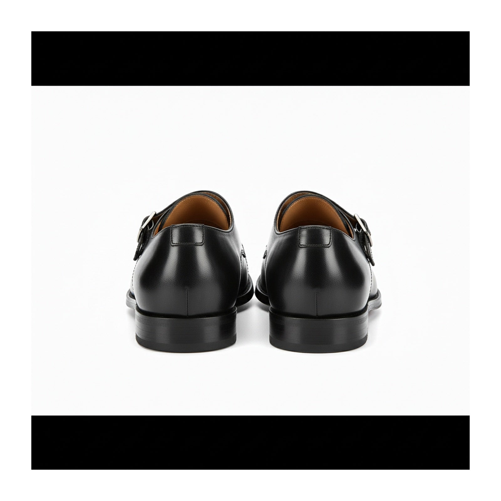 back-view - Men's Black Double Monk Strap Leather Shoes