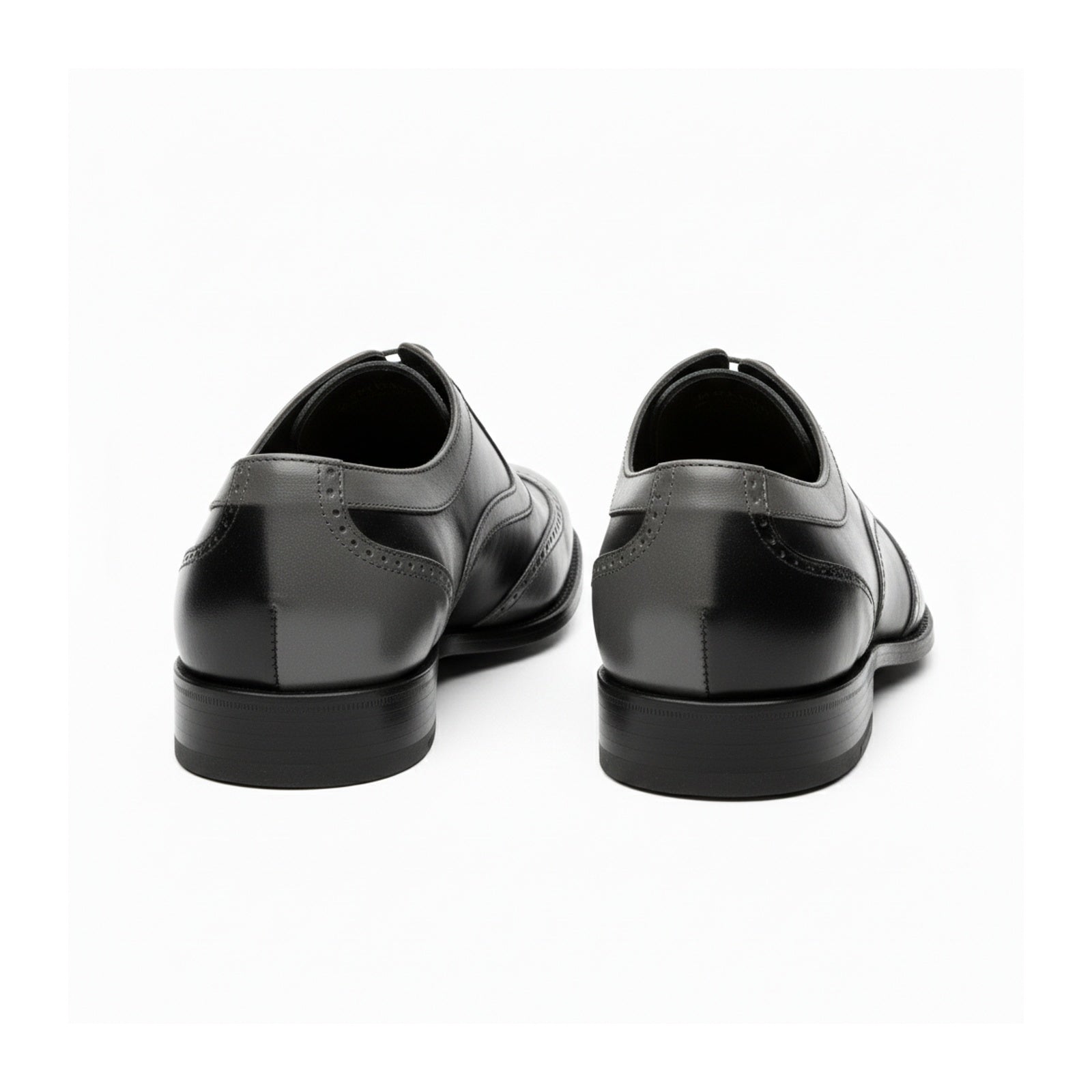 back-view - Men's Black & Gray Leather Wingtip Formal Shoes