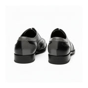 back-view - Men's Black & Gray Leather Wingtip Formal Shoes