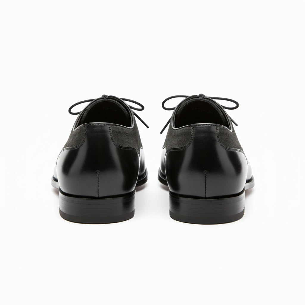 Men's Black Gray Moccasin Business Shoes, Real Leather Suede - back-view