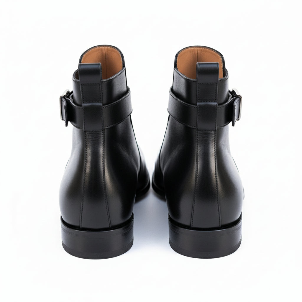 Men's Black High Ankle Leather Boots - back-view