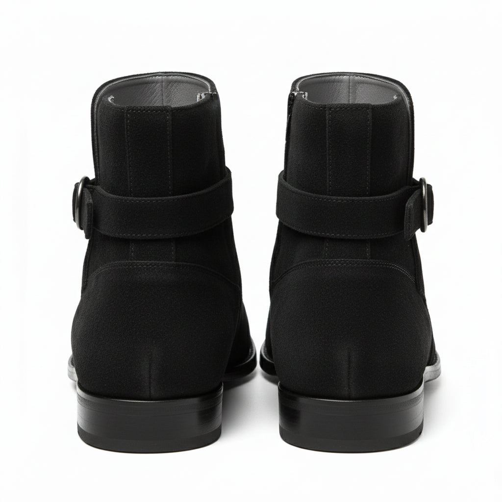 Men's Black Jodhpurs Ankle High Suede Boots - back-view