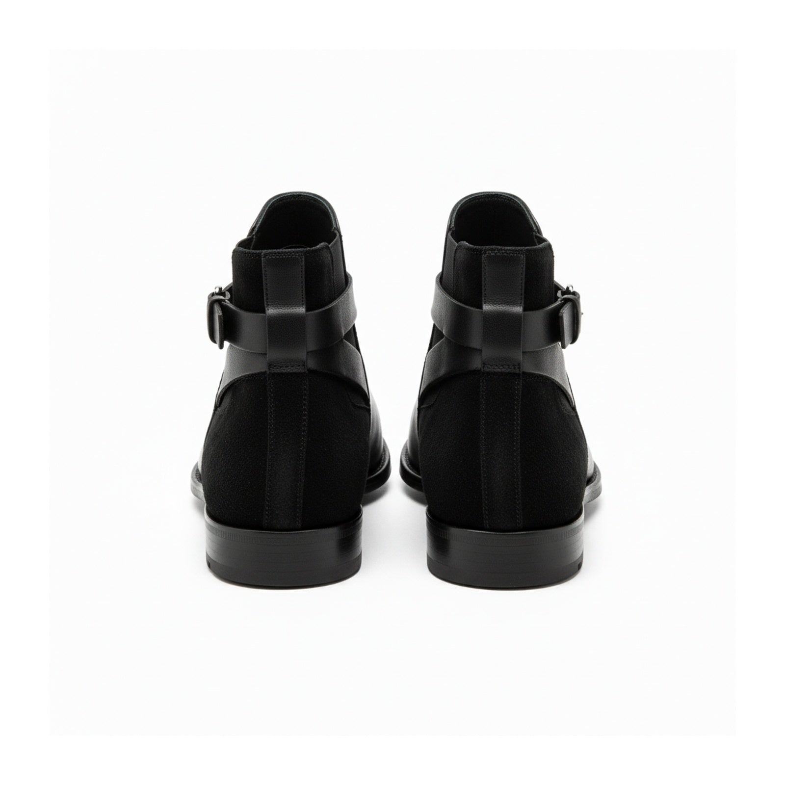 back-view - Men's Black Leather Ankle Boots with Monk Closure