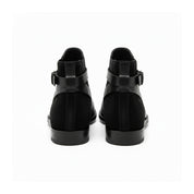 back-view - Men's Black Leather Ankle Boots with Monk Closure